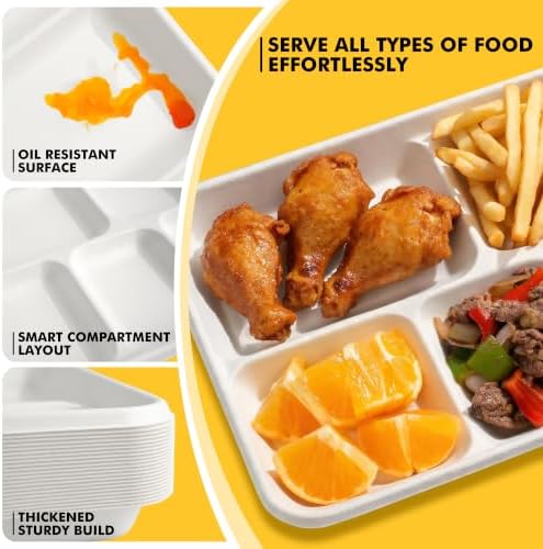 RACETOP White Compostable 5 Compartment Paper Plates 125 Pack