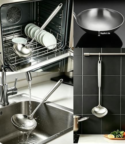304 Stainless Steel Soup Ladle, Large Ladle with Long Hollow Handle, for Cooking, Stirring, Soup, Sauce, Dishwasher Safe (1, Soup Ladle)