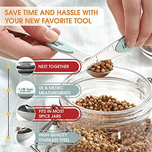 Spring Chef Stainless Steel 8 Magnetic Measuring Spoons for Kitchen, Mint