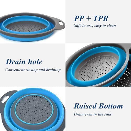 Collapsible Colander Set of 3, Space-Saving Foldable Strainer for Kitchen