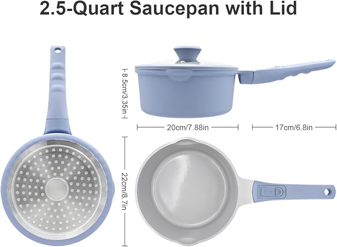 Nonstick Sauce Pan with Lid, 2.5 Qt Ceramic Saucepan with Lid, Non Stick Sauce Pan, Milk Pot&Sauce Pot&Saucepan with Pour Spout, Detachable Handle Milk Pan, Induction Compatible, Oven Safe