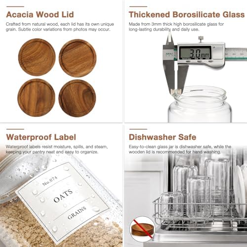 CONNOO 2-Pack 50oz Glass Storage Containers with Wood Lids