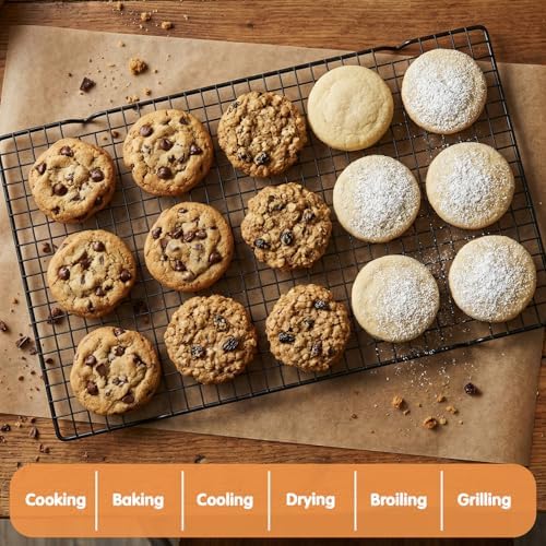 7PCS Carbon Steel Cooling Racks 16"x10", Heavy Duty Wire Baking Rack for Cooking, Roasting, Grilling and Drying, Oven Safe Nonstick Cookie Rack, Fits Half Sheet Pan, Dishwasher Safe