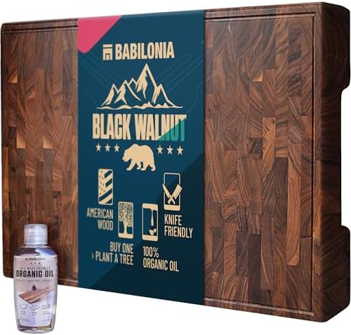 American Walnut Wood Cutting Board, End Grain Butcher Block for Kitchen
