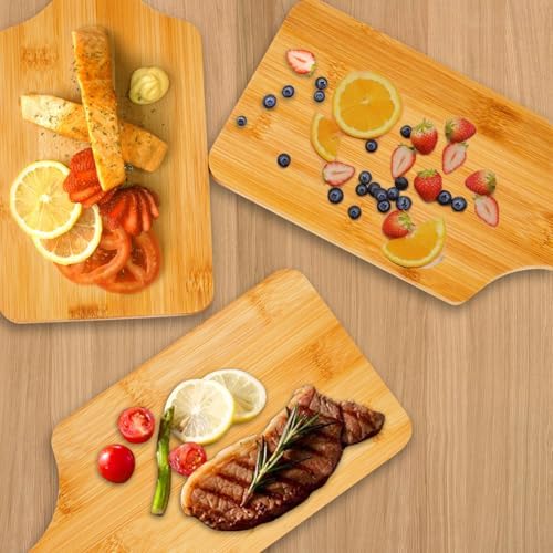 12 Pcs Bamboo Cutting Board Bulk 11x5 Inch Charcuterie Boards with Handle Wood Engraving Serving Board Kitchen Chopping Boards Crafts for Pizza, Bread, Cheese, Charcuterie, Fruit, Vegetables