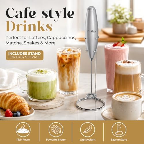 Milk Frother Handheld Electric Whisk with Stand & Batteries Coffee Latte