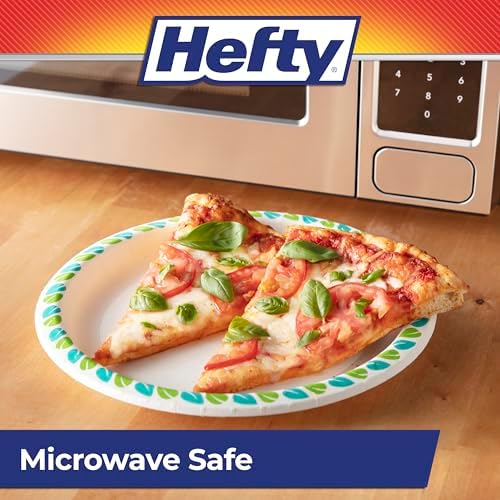 Hefty Compostable Paper Plates, 10 Inches, 20 Count, Patterned Disposable Plates for BBQs, Parties, Holidays, and Everyday Use, Soak-Resistant, Made with Plant-Based Materials, Microwave Safe