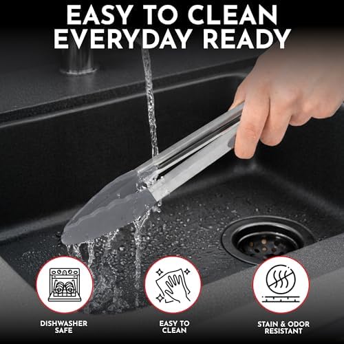 Kitchen Tongs - 12, 9 & 7 Inch Locking Silicone Tongs for Cooking, Set of 3