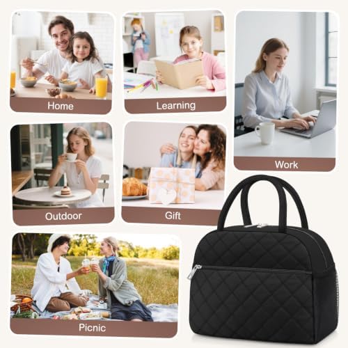 KUBYA Lunch Bag Lunch Box for Women Men Insulated Reusable Large Lunch Tote Bag Adult Leakproof Simple Cooler Bag for Office Work Picnic Beach or Travel, Black
