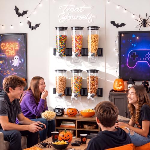 Lounsweer 6 Pcs Wall Candy Dispenser with 1pcs Treat Yourself Neon Signs 9 L Machine Grain Dispenser Neon Snack Sign Wall Mount for Home Kitchen Food Store Birthday Gift Party Decor