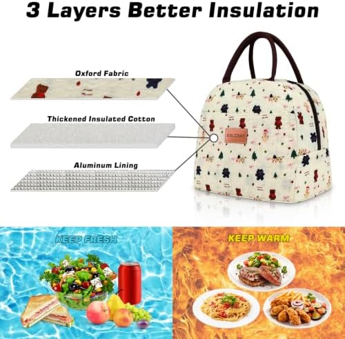 BALORAY Lunch Bag for Women Men Adult Lunch Box (Xmas Cartoon Bear), M