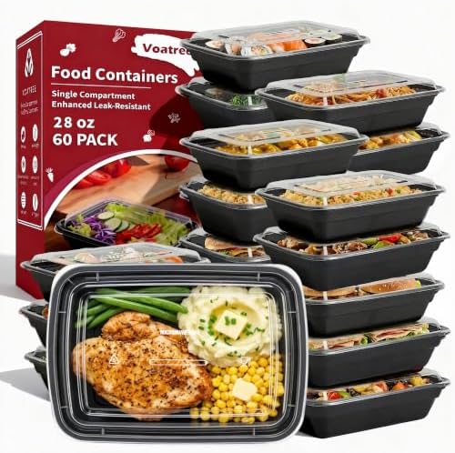 60 Pack 28 oz Plastic Meal Prep Containers with Lids,Microwave Safe