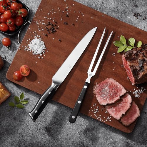 8" Stainless Steel Carving Knife and 7" Fork Set, Professional BBQ Brisket Slicing Kit with Ergonomic Full Tang Handle, Premium Meat, Fruits & Vegetables Cutting Tools in Gift Box