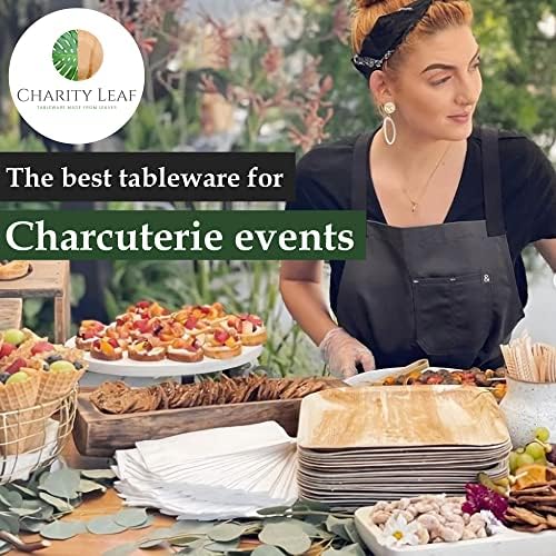 Charity Leaf Disposable Bamboo 14" x 10" Trays (25 Pieces) Bamboo Serving Platters, Disposable Boards, Eco-Friendly Dinnerware For Weddings, Catering, Events