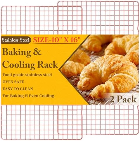 2 PCS Cooling Racks for Cooking and Baking, 10" x 16", Rose Gold