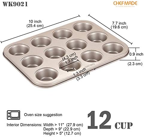 CHEFMADE Mini Muffin Pan, 12-Cavity Non-Stick Mini Cupcake Pan Bakeware for Oven Baking (Champagne Gold)