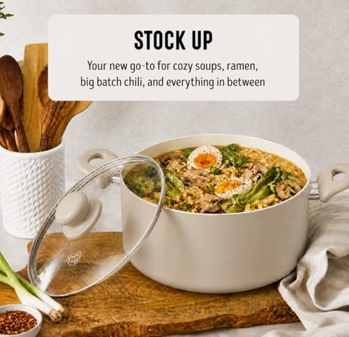 GreenLife 5QT Ceramic Nonstick Stockpot with Lid, Beige Taupe