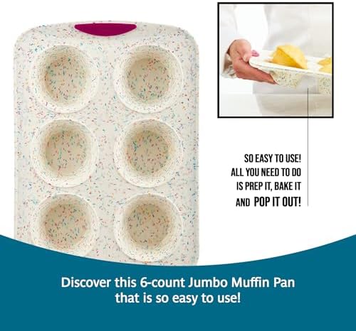 Trudeau Structure White Confetti 6-Cup Jumbo Muffin Pan – Premium Steel-Reinforced Silicone Bakeware, Nonstick BPA-Free Cupcake & Muffin Mold – Oven, Freezer & Dishwasher Safe