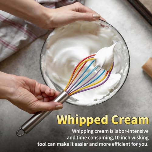 Silicone Whisk Set,Stainless Steel Handle Whisk 8" 10" 12" Rubber Whisks Cooking Non Scratch High Heat Resistant,Balloon Egg Beater for Whisking,Beating,Blending Ingredients,Mixing Sauces,Rainbow