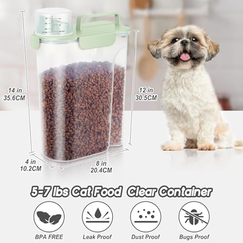 LEAWALK 5-7Lbs Dog Cat Food Storage Container with Upgraded Large Nozzle BPA-free, 4 Snap Seals Plastic Pet Food Storage Containers with Handles are Easy to Clean and Carry