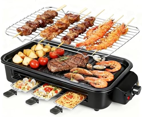 Electric Indoor Grill 1700W 2 in 1 Smokeless Griddle Grill Pan for Kitchen