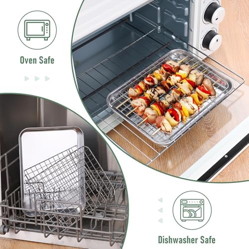 Homikit Toaster Oven Pan with Rack (1 Small Baking Sheet+1 Rack), 9” x 7”