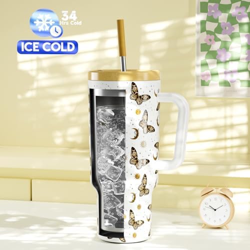 Meoky 40 oz Tumbler with Handle and Straw: Stainless Steel Insulated Tumbler with Lid and Straw - 100% Leak Proof Tumbler for Car Cup Holders - Travelers Commuters Workers, Winglet