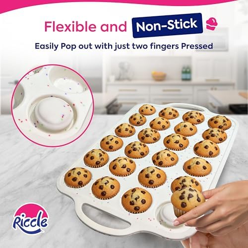 RICCLE 2 Pack Silicone Mini Muffin Pan with Metal Frame, Mini Cupcake Pans