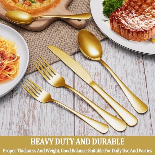 16 Piece Gold Dinner Forks Set, Food-Grade Stainless Steel Silverware Forks, Cutlery Fork, Metal Fork for Home, Kitchen or Restaurant, Mirror Polished, Dishwasher Safe - 8 Inch