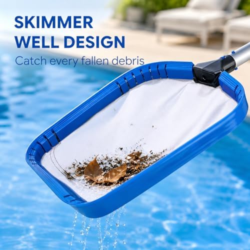 Pool Skimmer Net, Heavy Duty Flat Nylon Fine Mesh Leaf Bag, Fast Debris Removal Cleaning Tool Compatible with Standard Pole for All Swimming Pools and Ponds(No Pole)