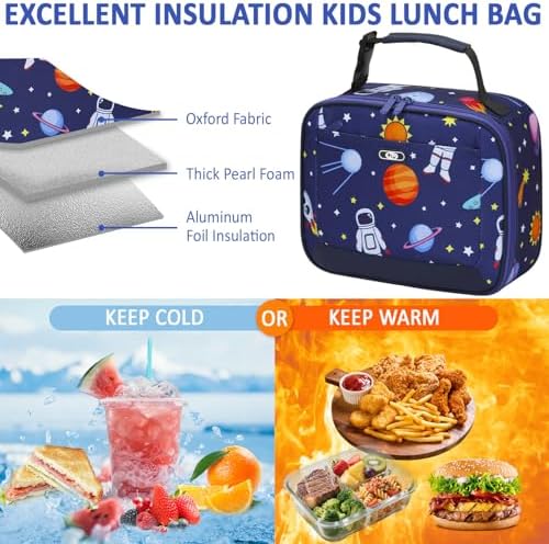 Tenot Lunch Box Kids Insulated Lunch Tote Bag Blue Space