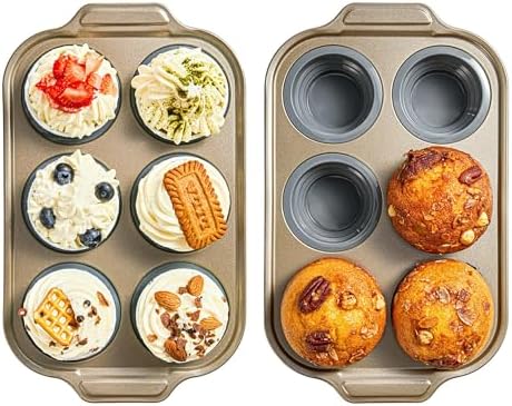 2-Pack Foldable Nonstick Silicone Muffin Pans For Baking, 6 Cups Cupcake Tin, Egg Molds, Baking For Brownies. Easy To Pop And Clean. Dishwasher Safe BPA Free.