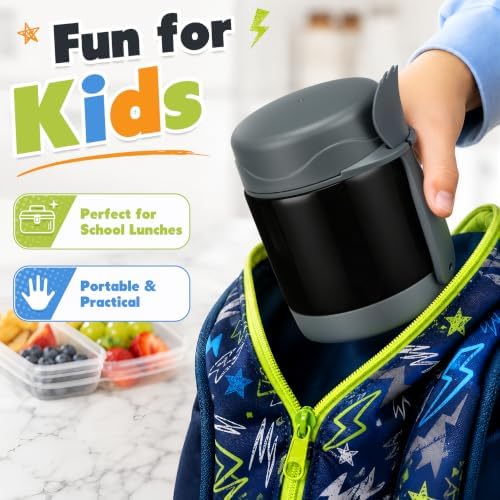 Howeemo 10oz Soup Thermo for Hot Food Kids,Lunch Kids Jar with Spoon Insulated Containers,Leak Proof Stainless Steel Wide Mouth Lunch School(Black)