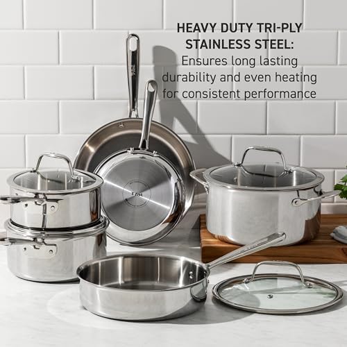 T-Fal Pro Tri-Ply Stainless Steel 6 qt Dutch Oven Pot with Lid, Induction