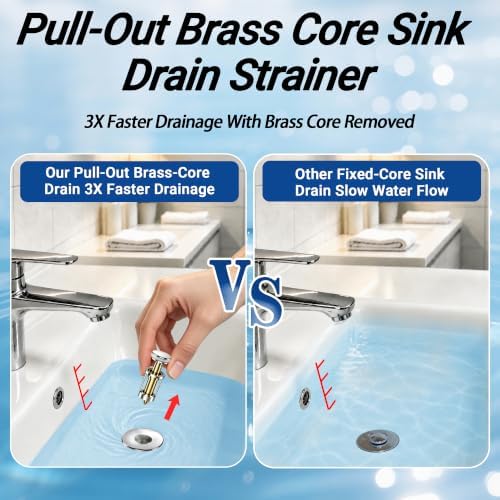 Bathroom Sink Drain Strainer, Pop-up Sink Drain Strainer with Removable Stainless Steel Strainer Basket Hair Catcher, Bathroom Sink Strainer for Bathroom Sink Stopper Replacement