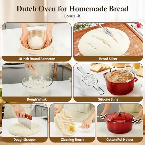 Enameled Cast Iron Dutch Oven pot 6.5 QT with Lid for Bread Baking