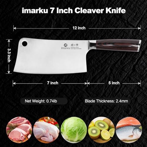imarku Meat Cleaver 7 Inch, Japanese High Carbon Stainless Steel Chopper