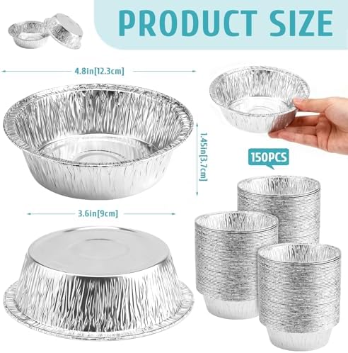 150 Pack 5" Round Tart Pie Foil Pans Disposable Aluminum Foil Tart & Pie Tins for Baking,Cooking,Storage or Reheating