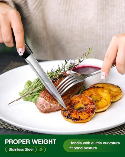 PHILIPALA 24 Piece Silverware Set with Steak Knives, Stainless Steel Flatware Set for 4 Food Grade Novelty Flatware Cutlery Utensil Set Include Knife Fork Spoon Mirror Polished Dishwasher Safe