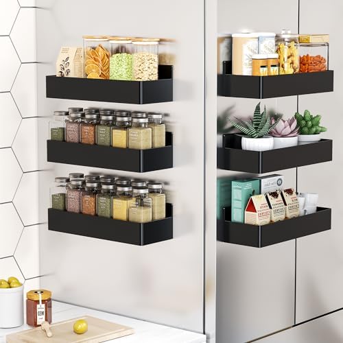 Mystozer Magnetic Spice Rack for Refrigerator Black, 6 Pack