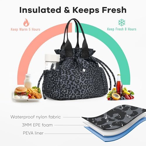 Yarnic Lunch Bag Women Insulated Lunch Bags,Cute Cheetah Reusable Lunch Box