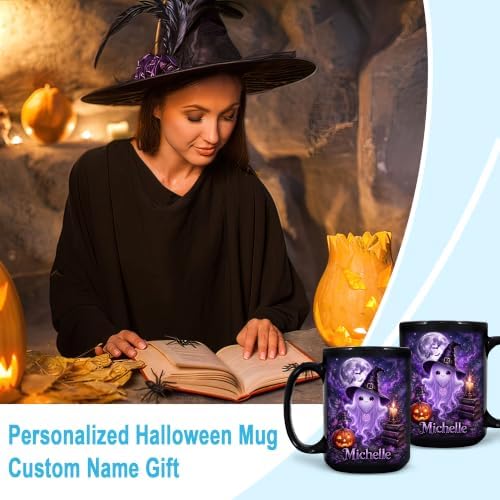 Hyturtle Personalized Halloween Ghost Mug, Custom Name Gift for Women