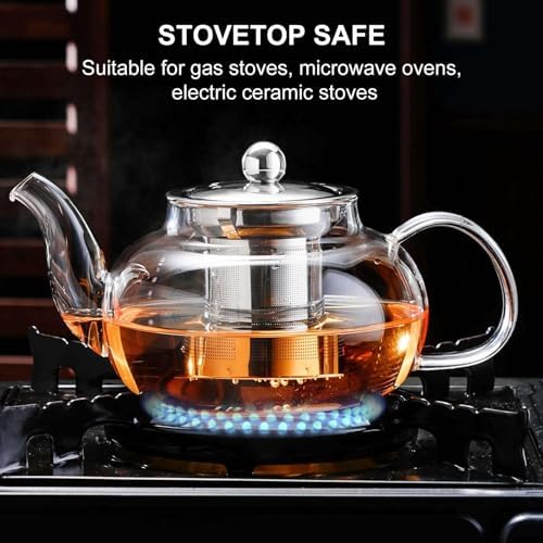 PARACITY Tea Pot for Stove, 20 oz Stovetop Clear Glass Teapot with Infuser