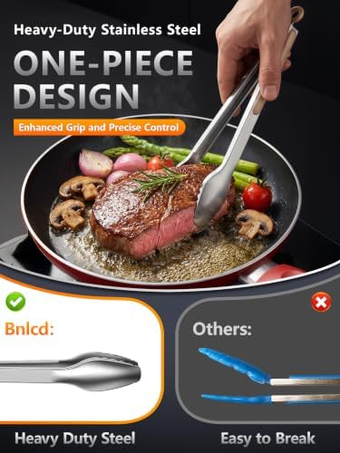 Stainless Steel Kitchen Tongs with Teeth Good Grip, 3Pcs Mud Color