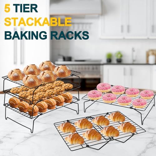 P&P CHEF 5-Tier Stainless Steel Cooling Rack, 15" x 10", Black