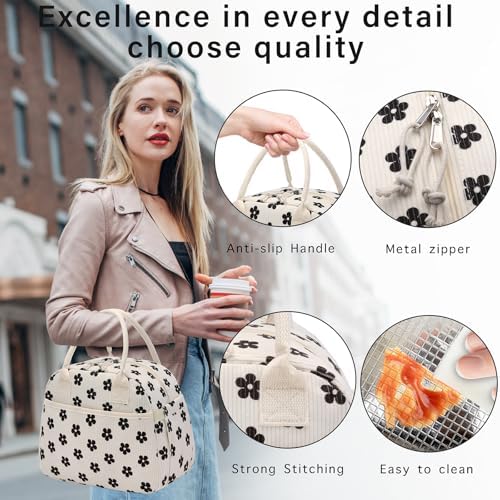 Carry bloom Lunch Box for Women, Insulated Lunch Bag Cute Corduroy Lunchbag