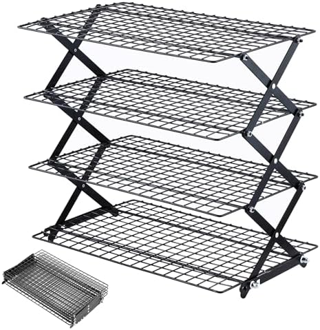Pleafind 2/3/4-Tier Collapsible Cooling Rack - 3 Setting Design, Adjustable ＆ Stackable Baking Rack, 5 Modes Cooling Racks for Cooking and Baking, Roasting ＆ Grilling Gifts for Picnic Party