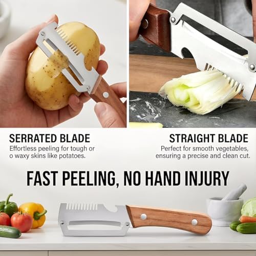 Vegetable Peeler for Kitchen – Multifunctional Stainless Steel Peeler with Wooden Handle & Bottle Opener, Durable for Fruits and Vegetables