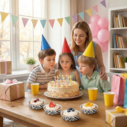 Beasea Disposable Baking Cups, 100 Pack 7.3oz 215ml Aluminum Foil Ramekins Only, 4" Mini Tart Pie Cups No Lids Baking Tin Ramekin for Party Cupcake Cheesecake Pie - Zebra Stripes