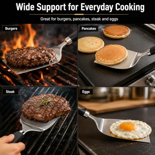9.8 Inch Wide Turner Spatula, 304 Stainless Steel for Grills, Black
